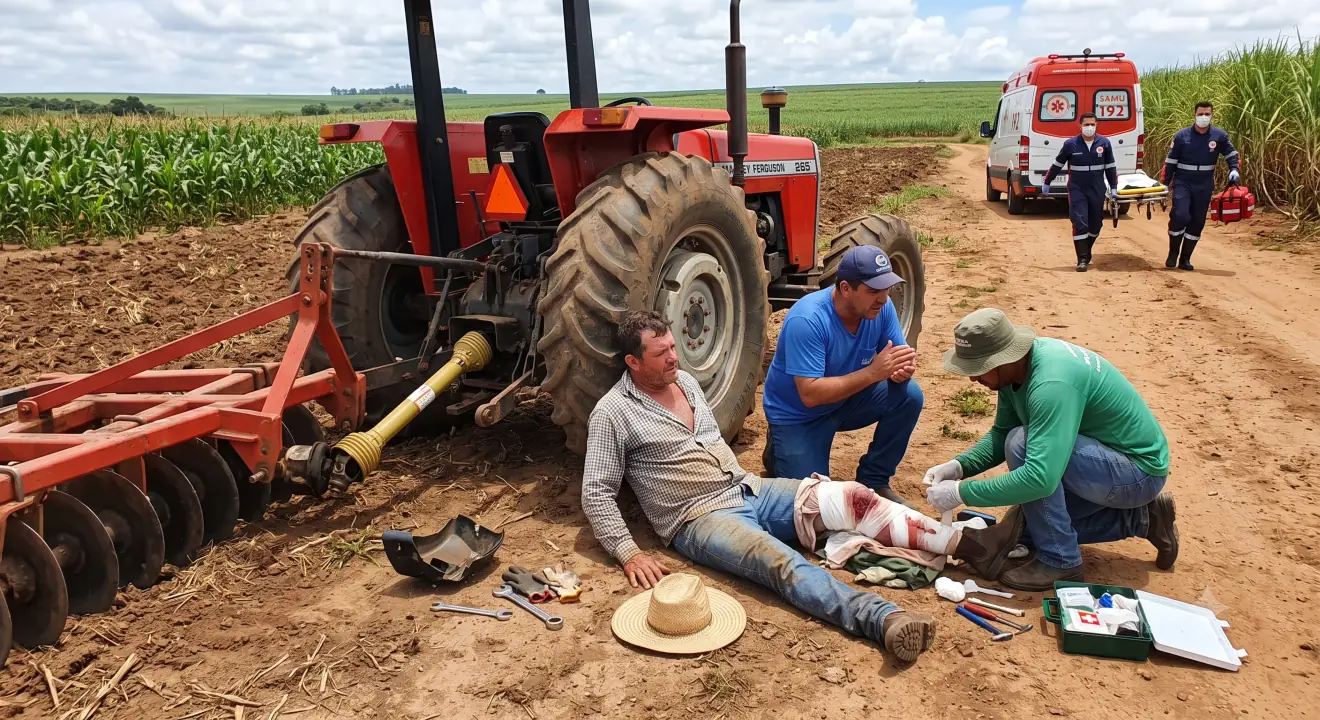 Trabalhador rural acidentado recebendo atendimento